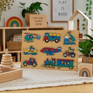 Vintage Wooden Transportation Puzzle Complete Preschool Learning Toy